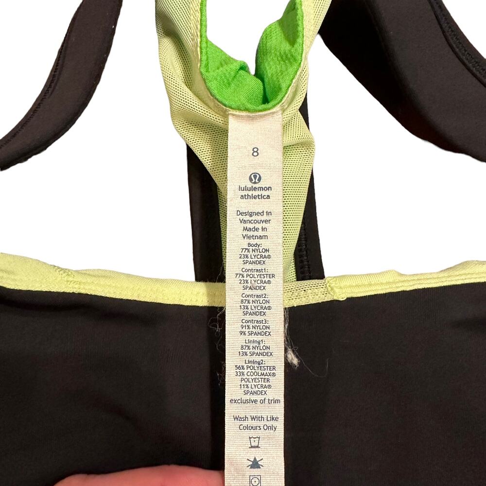 Lululemon Womens racerback tank yellow green black Size 8 - Picture 3 of 4